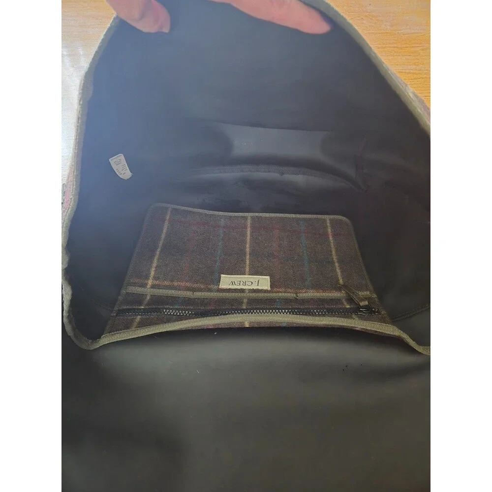 J Crew Wool Blend Brown Plaid Messenger Laptop Bag Adjustable Straps